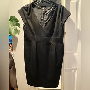 H&M Black Sheath Midi Dress with V-Neck - Size 14